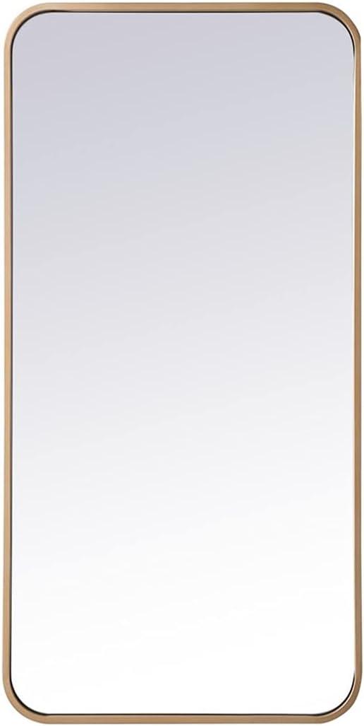Soft corner metal rectangular mirror 18x36 inch in Brass