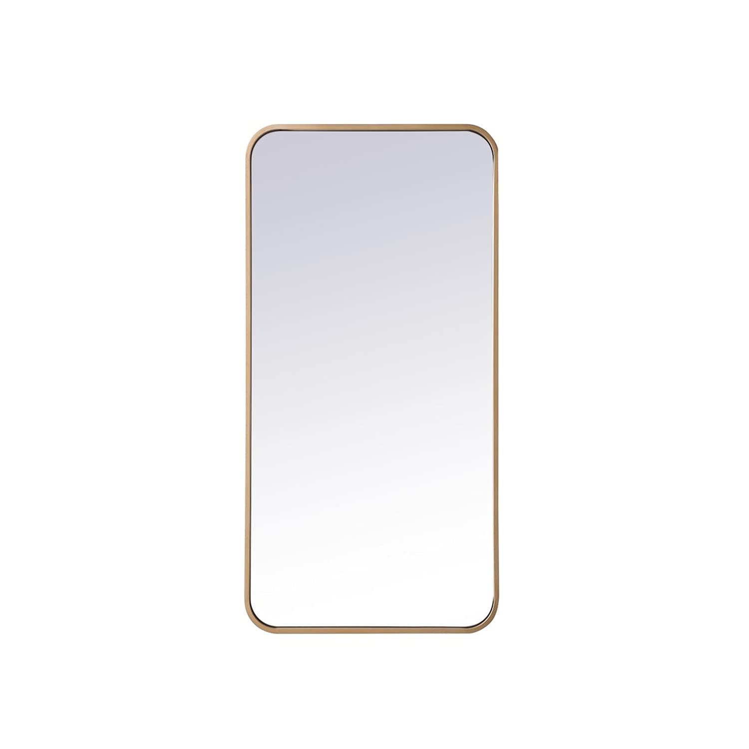 Soft corner metal rectangular mirror 18x36 inch in Brass