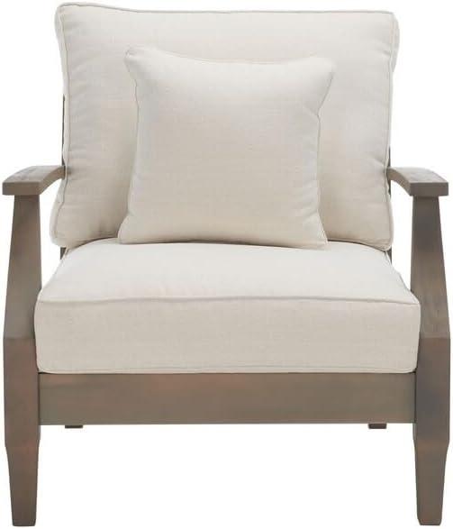 SAFAVIEH Couture Martinique Coastal Eucalyptus Wood Solid Armchair, Natural/Grey