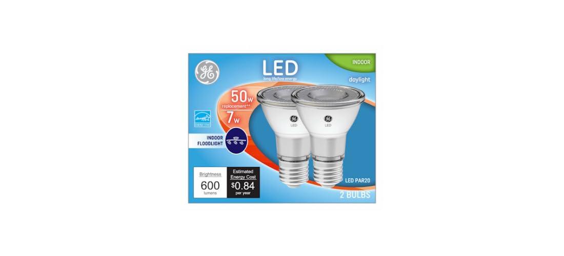 GE 93124156 LED Directional Light Bulb, R20, Daylight, Clear Bulb, 500 Lumens, 7 Watt, 2-Pk. - Quantity 1