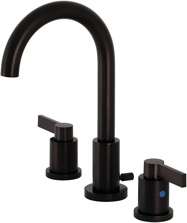 Kingston Brass NuvoFusion Two-Handle 3-Hole Deck Mount Widespread Bathroom Faucet with Brass Pop-Up Drain