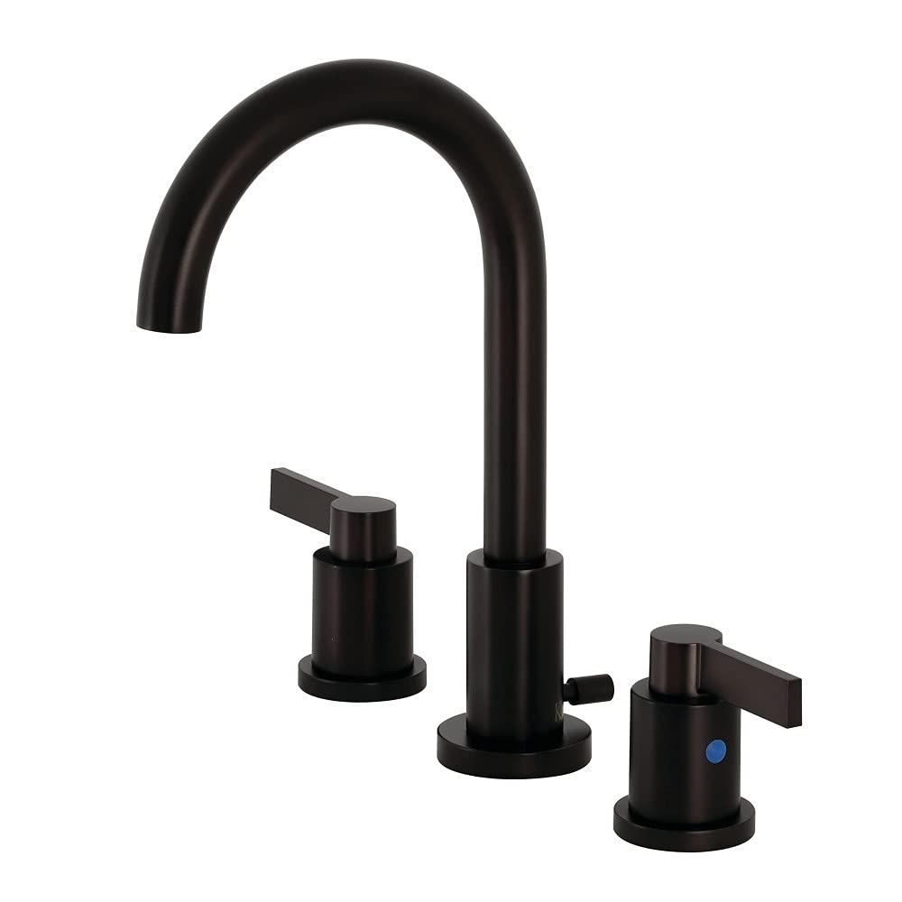 Kingston Brass NuvoFusion Two-Handle 3-Hole Deck Mount Widespread Bathroom Faucet with Brass Pop-Up Drain