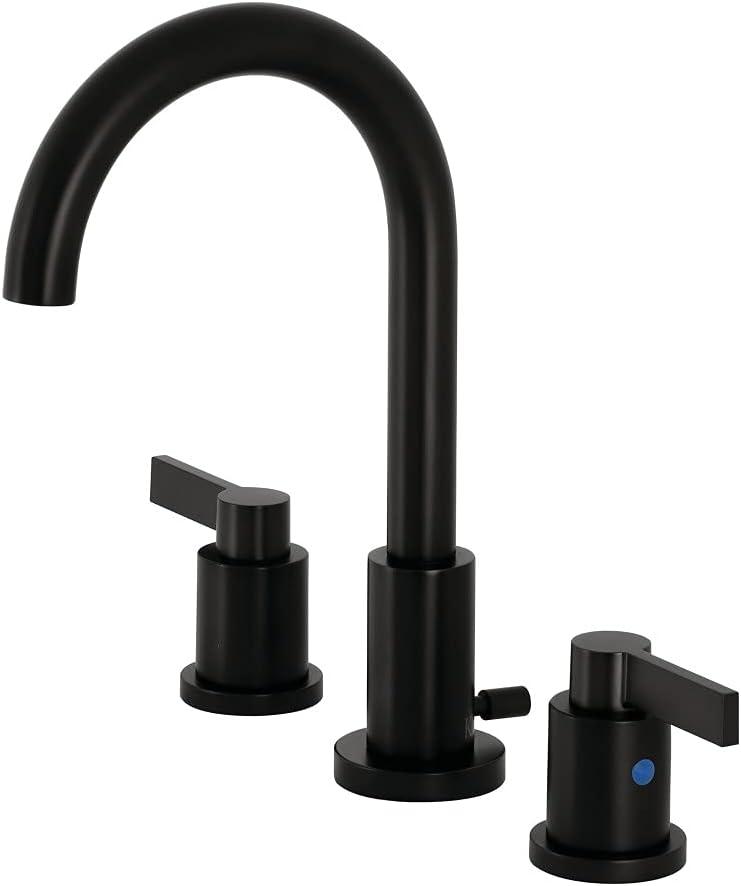 Kingston Brass NuvoFusion Two-Handle 3-Hole Deck Mount Widespread Bathroom Faucet with Brass Pop-Up Drain