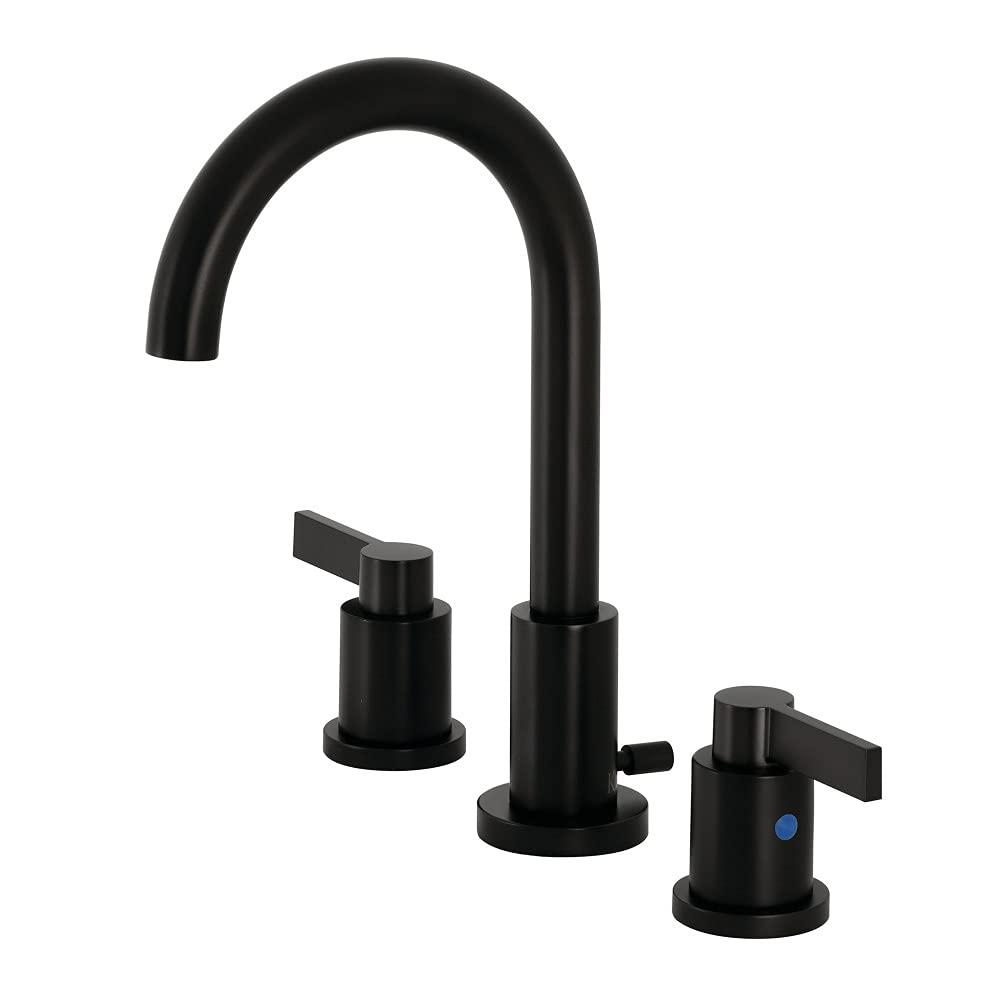 Kingston Brass NuvoFusion Two-Handle 3-Hole Deck Mount Widespread Bathroom Faucet with Brass Pop-Up Drain