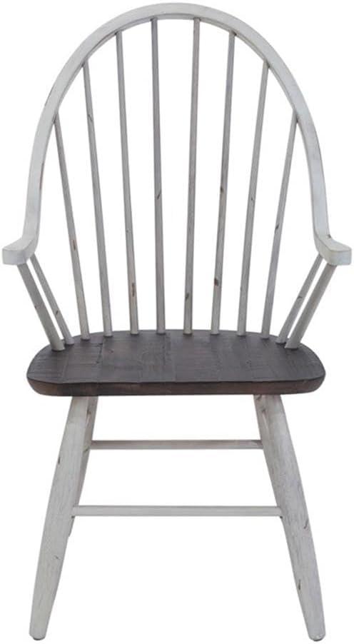 Farmhouse Transitional Rubberwood White Windsor Back Arm Chair