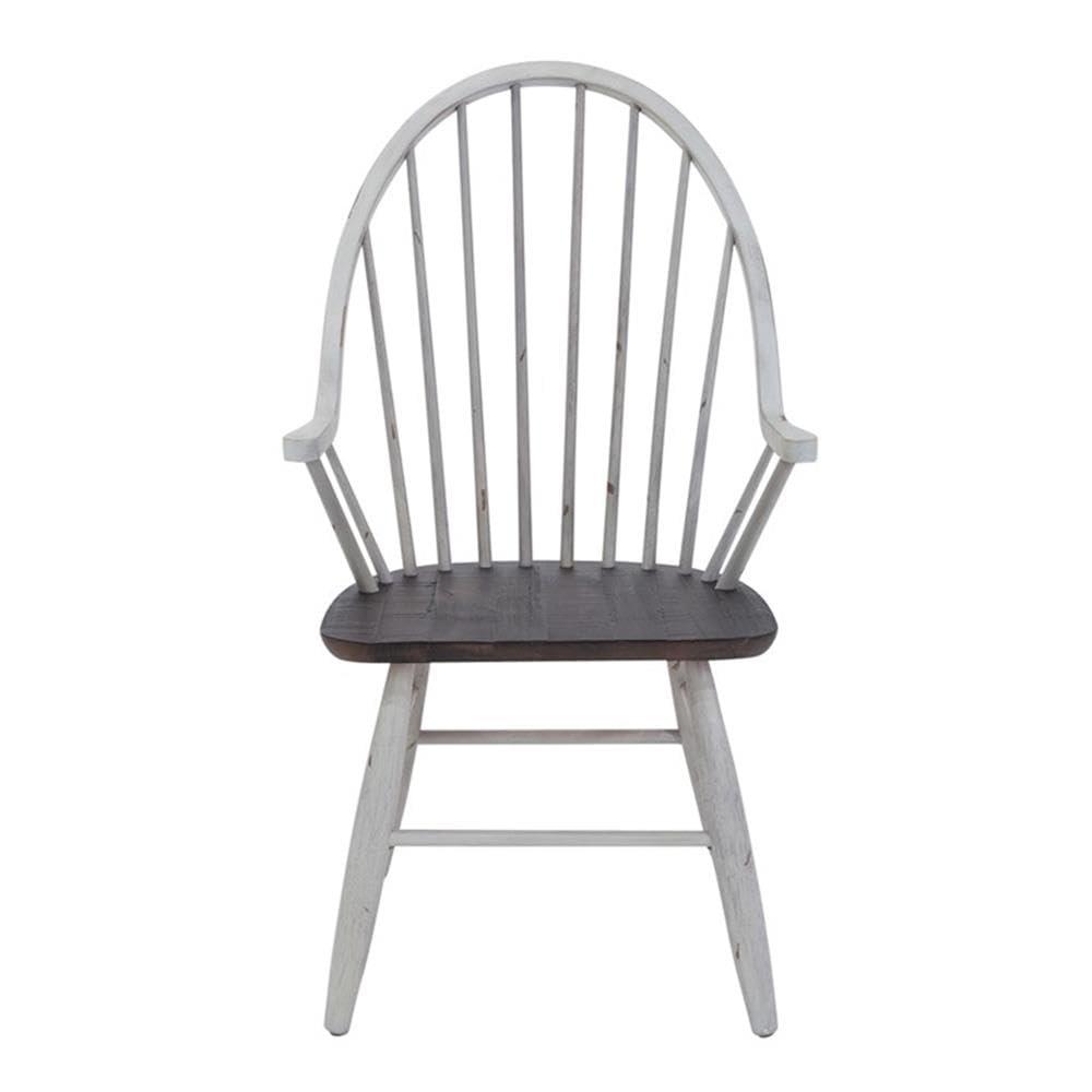 Farmhouse Transitional Rubberwood White Windsor Back Arm Chair
