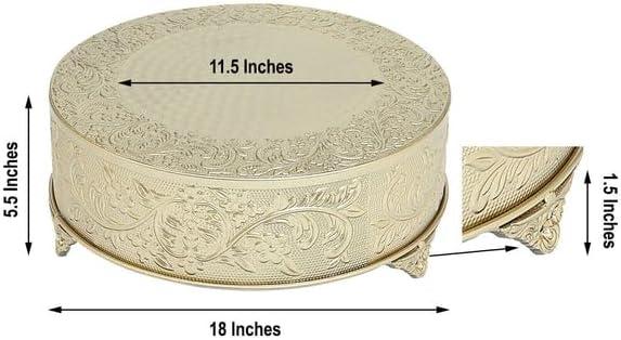 Efavormart 18 inch Gold Round Embossed Metal Cake Plateau Stand Riser Wedding Birthday Party Dessert Cake Pedestal Display Plate