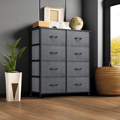 YINTATECH Storage Tower Unit with 8 Drawers - Fabric Dresser with Large Capacity, Organizer Unit for Bedroom, Living Room & Closets - Sturdy Steel Frame, Wooden Top & Easy Pull Fabric Bins (Graphite)