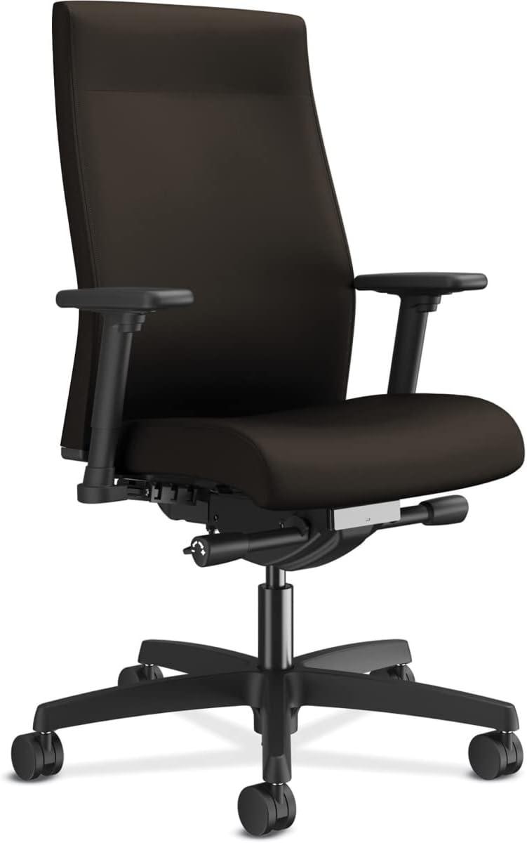 Ignition Adjustable Espresso Fabric Task Chair with Black Plastic Base