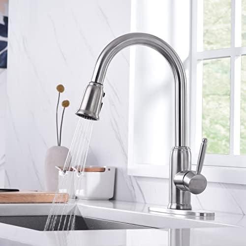 WOWOW Pull Out Kitchen Faucet with Soap Dispenser