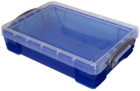 Really Useful Box® Plastic Storage Box, 4 Liters, 14 1/2" x 10 1/4" x 3 1/4", Transparent Blue