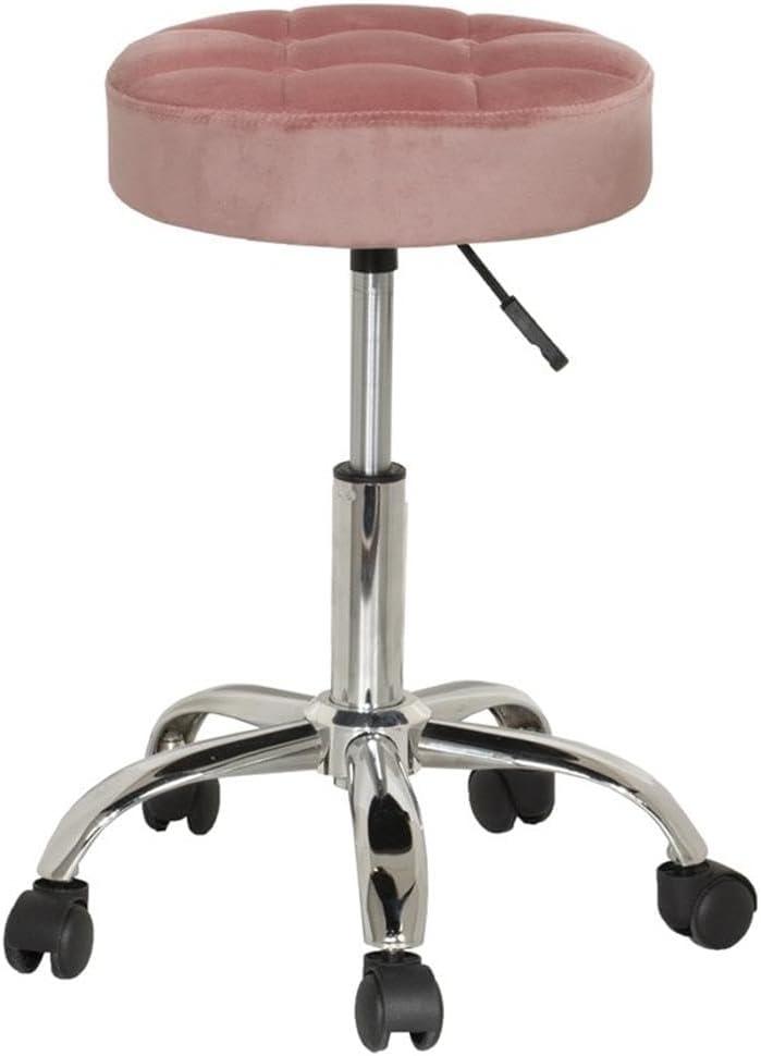 Dusty Pink Velvet Adjustable Backless Office Stool with Chrome Base