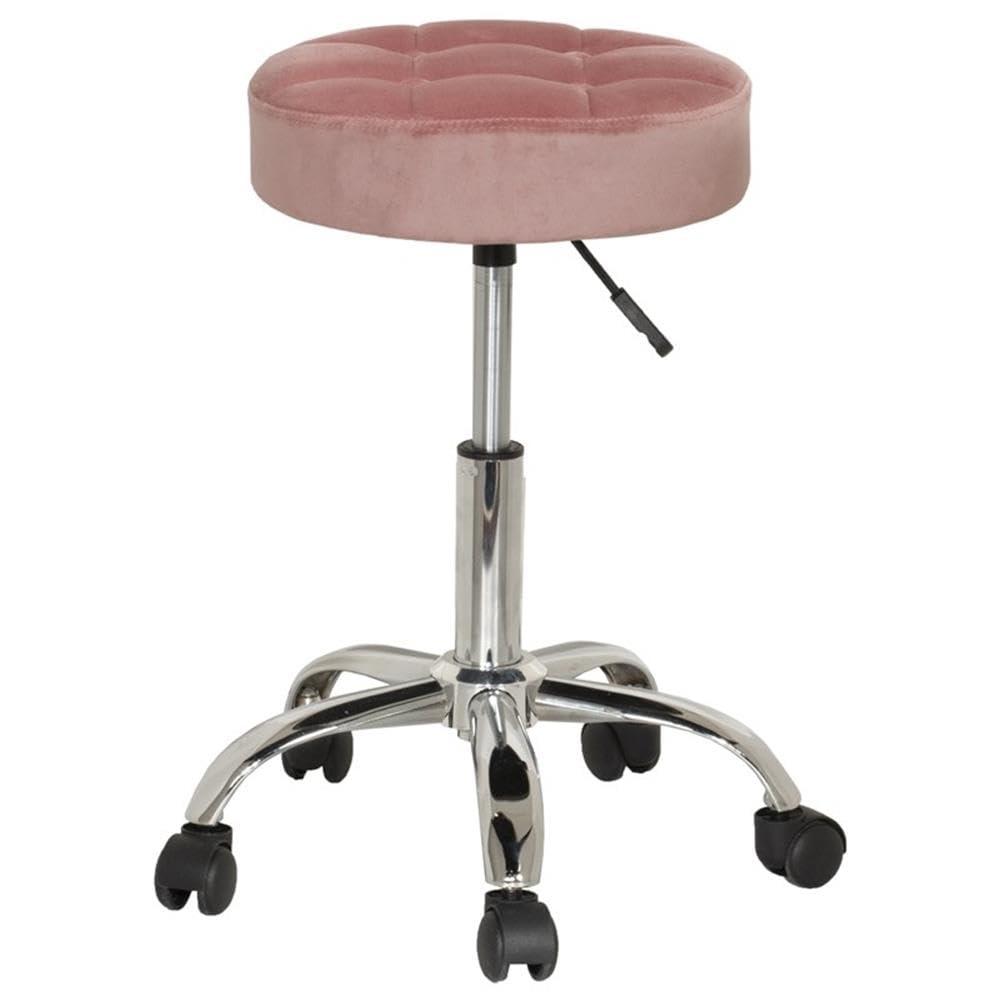 Dusty Pink Velvet Adjustable Backless Office Stool with Chrome Base
