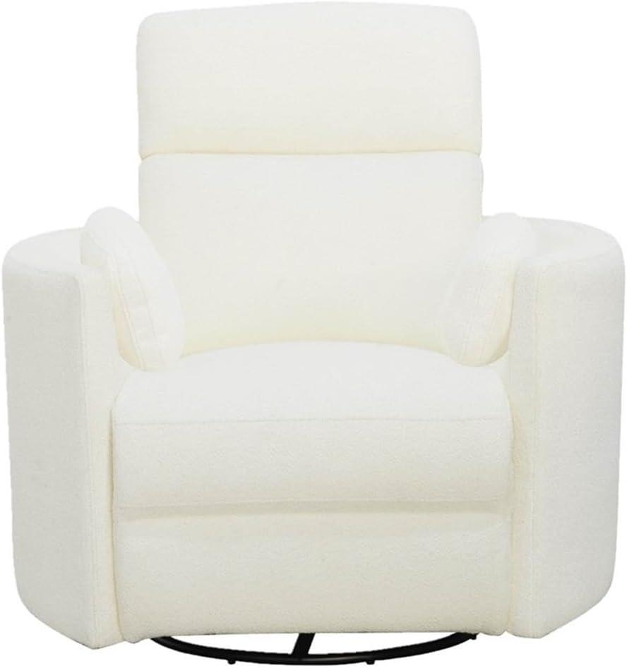 White Chenille Swivel Glider Recliner with Wood Frame