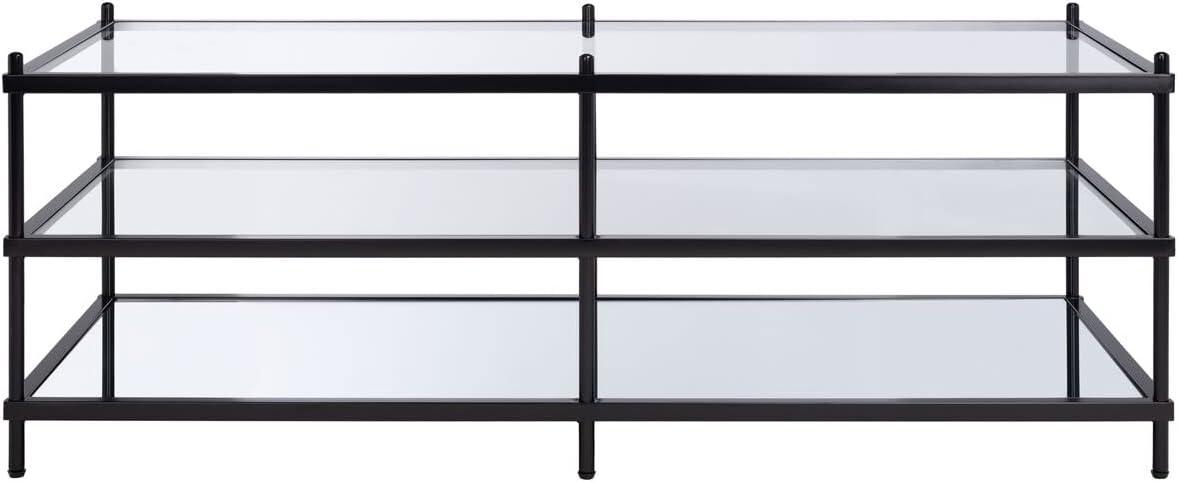 Cathal Glass And Mirror Coffee Table - Black/Glass - Safavieh
