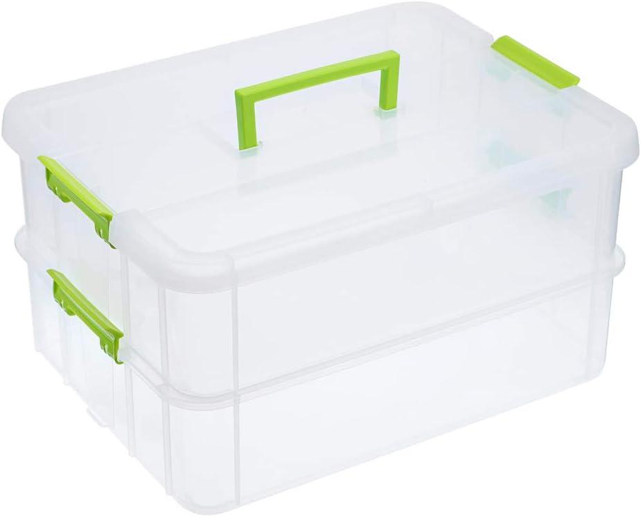 Green and Transparent 2-Tier Stackable Storage Box with Handle