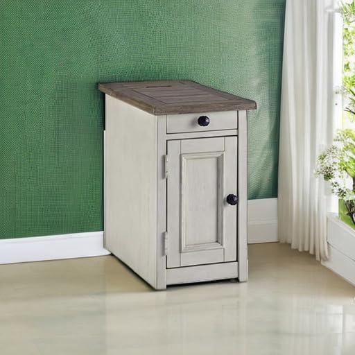 Signature Design by Ashley Bolanburg Chair Side End Table Brown/White: Vintage Style, USB Ports, Storage Cabinet