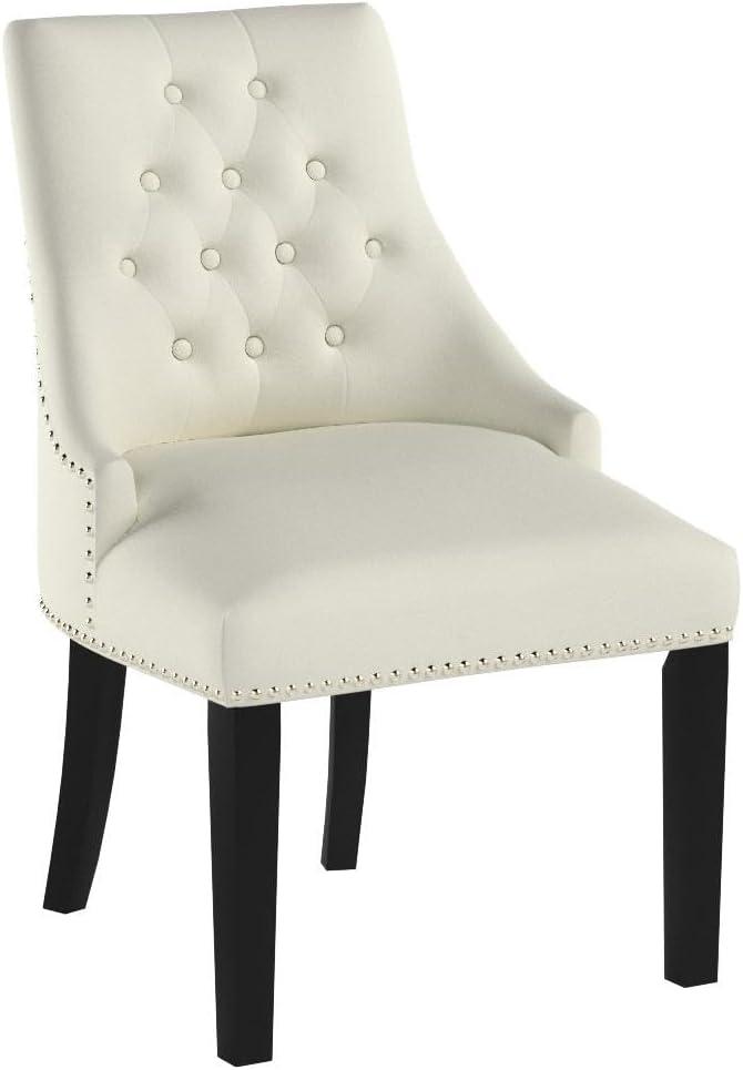 Xayoca Dining Chairs Set of 2,Upholstered Velvet Dining Room Chairs with Button-Tufted Decoration,Modern Kitchen Chairs with Nailhead Solid Wood Legs for Kitchen/Bedroom/Dining Room（Beige）