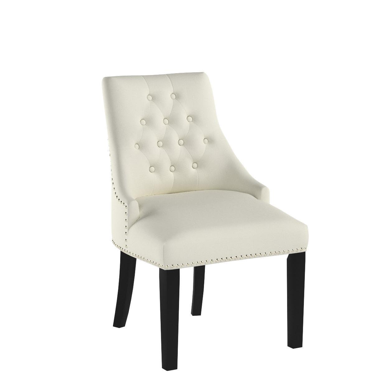 Xayoca Dining Chairs Set of 2,Upholstered Velvet Dining Room Chairs with Button-Tufted Decoration,Modern Kitchen Chairs with Nailhead Solid Wood Legs for Kitchen/Bedroom/Dining Room（Beige）