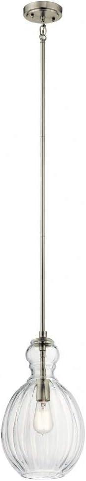 Riviera 16" 1 Light Pendant with Clear Ribbed Glass in Brushed Nickel