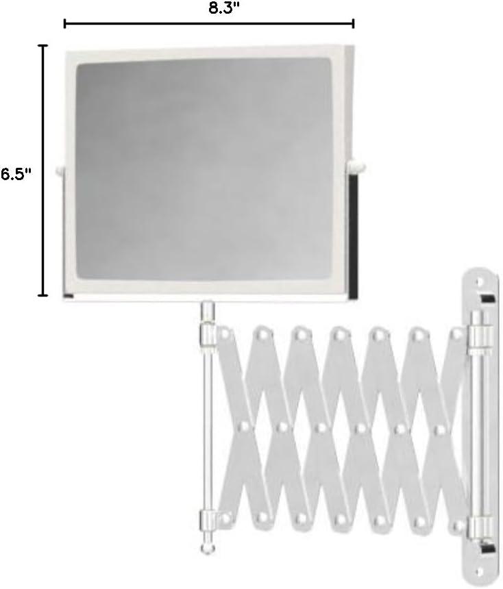 Jerdon 8.3-inch x 6.5-inch Two-Sided Wall Mount Hindsight Mirror with 5X-1X Magnification & 30-inch Wall Extension,White/Chrome Finish - Model J2020C