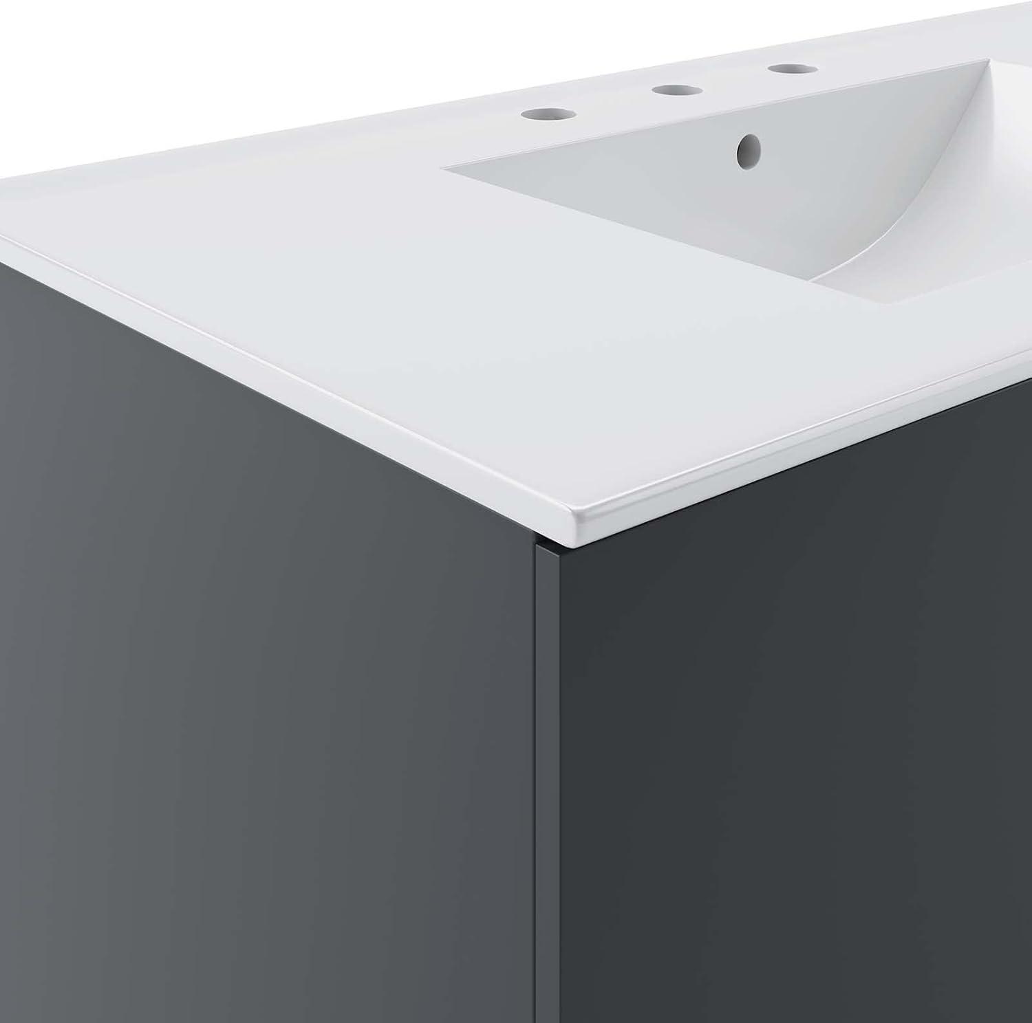 Sleek Gray and White 36" Wall-Mount Modern Bathroom Vanity