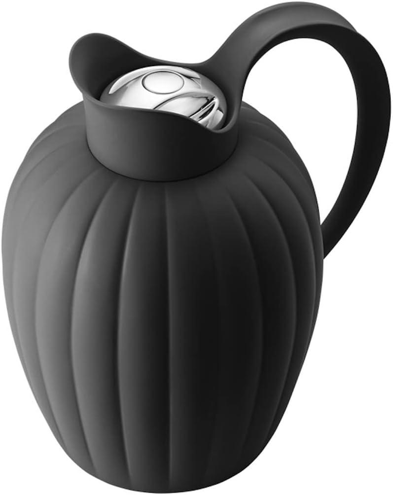 Midnight Black Grooved Stainless Steel Thermo Jug with Lid