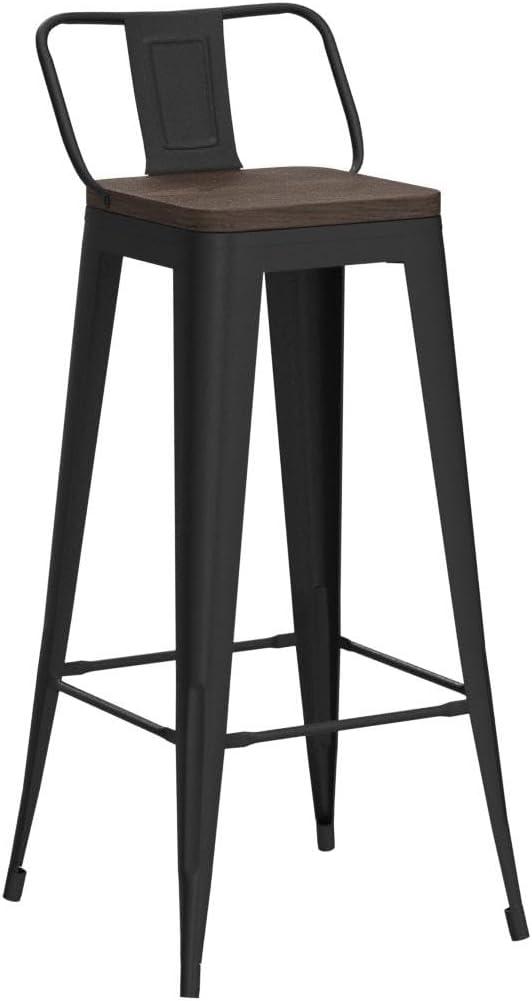 Andeworld 30" Metal Barstools Set of 4 Counter Height Bar Stools with Back (30" Seat Height, Wooden Top Low Back Matte Black)