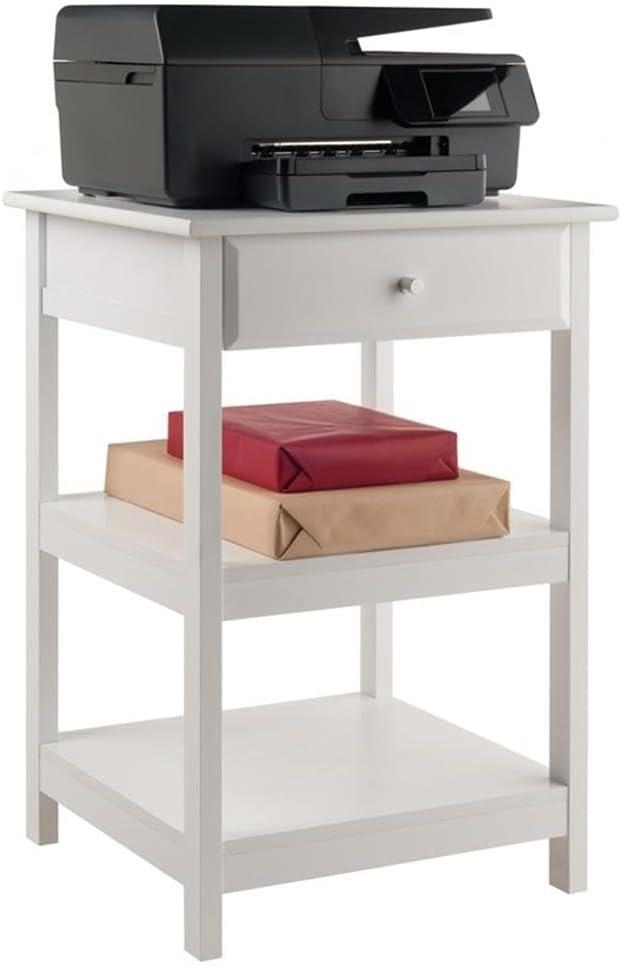 White Composite Wood Traditional Printer Stand with Drawer