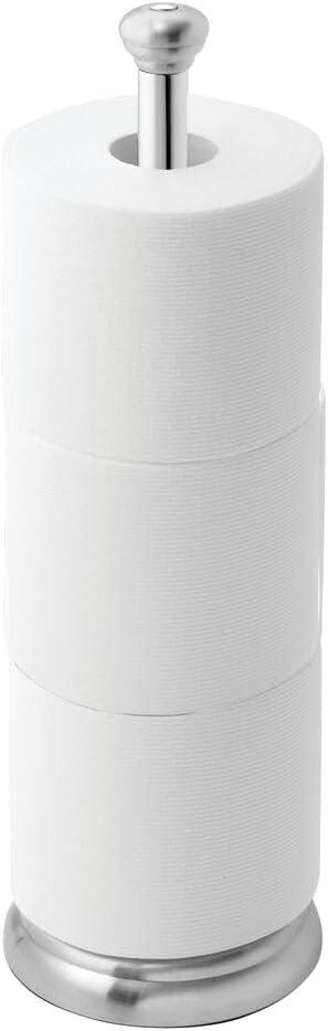 iDesign York Metal Toilet Tissue Roll Reserve, Brushed Stainless Steel and Chrome
