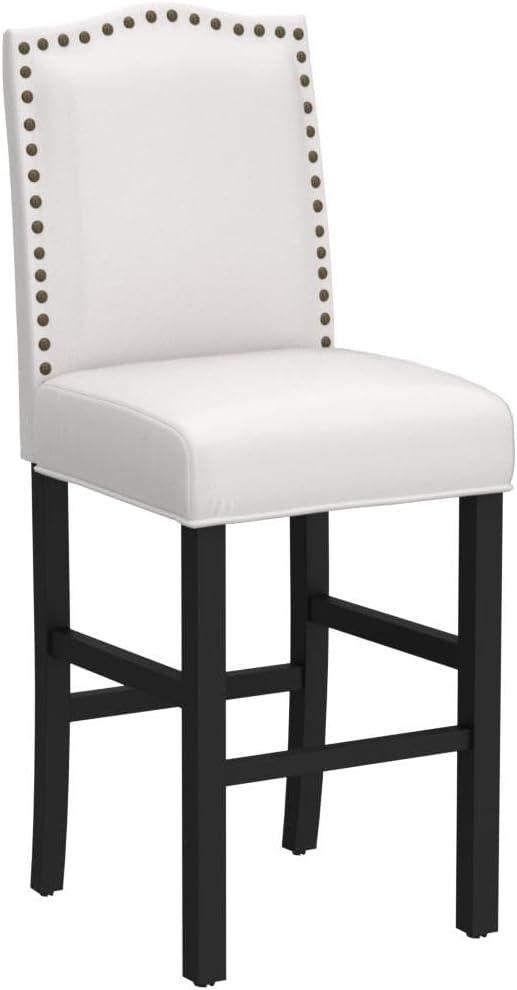 Set of 2 Leatherette PU Barstools with Studded Decor Off White - Glitzhome: Rubberwood Frame, Footrest, Modern Style