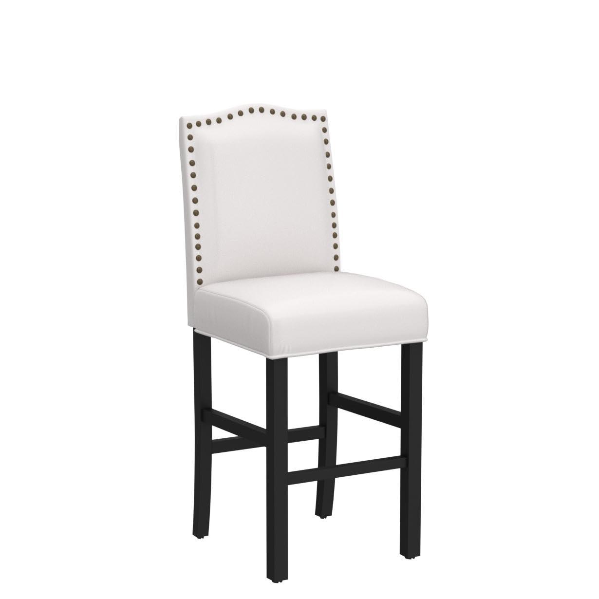 Set of 2 Leatherette PU Barstools with Studded Decor Off White - Glitzhome: Rubberwood Frame, Footrest, Modern Style