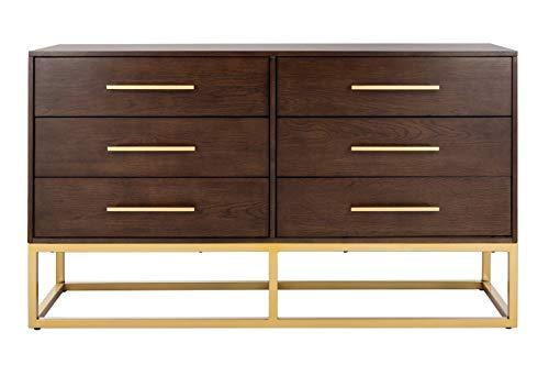 Estelle Transitional Walnut Dresser with Brass Accents 56"