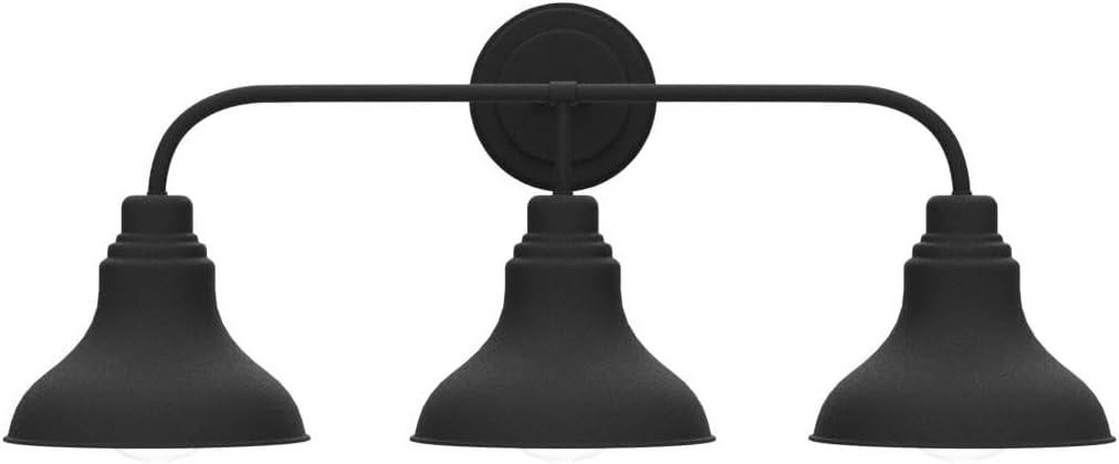 Farmhouse 25.25 in. 3-Light Black Vanity Light with Black Metal Shades