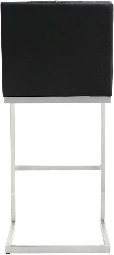 Contemporary Black Leather Swivel Bar Stool with Stainless Steel Base