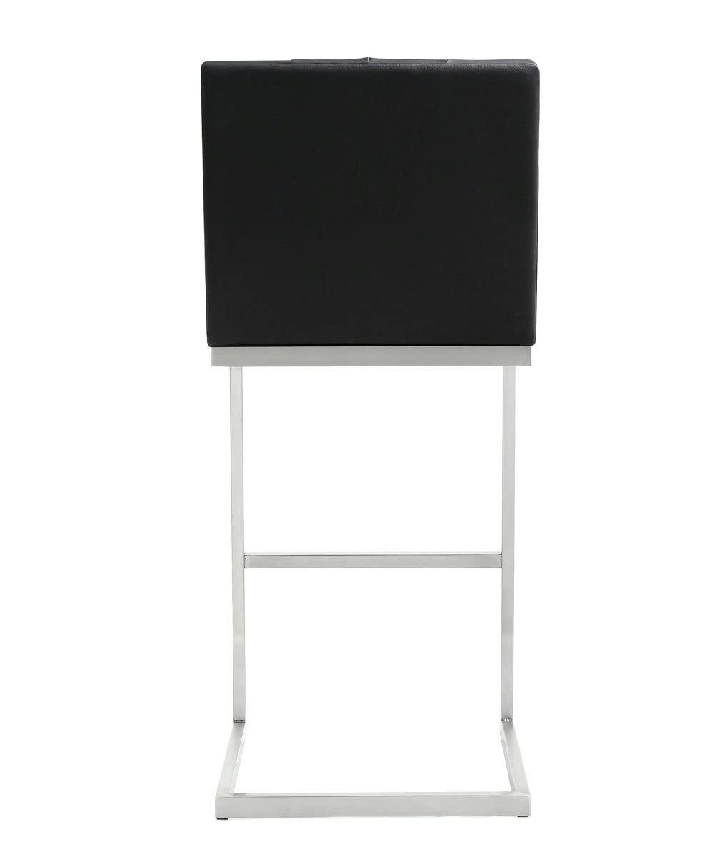 Contemporary Black Leather Swivel Bar Stool with Stainless Steel Base