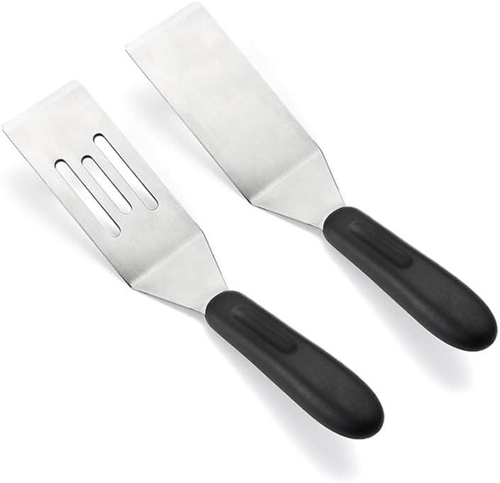 2 Pieces Small Spatula Set, Stainless Steel Mini Serving Spatula for Kitchen Use, Flipping or Cooking for Brownie, Cookie, Lasagna, Pancakes & Cake(Black+Silver)