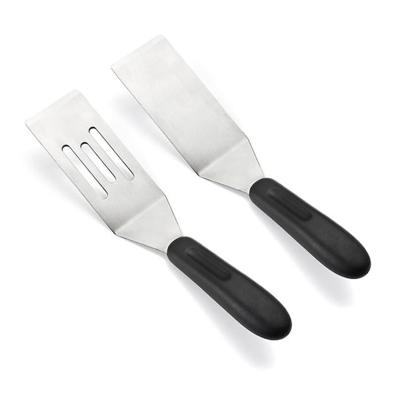 2 Pieces Small Spatula Set, Stainless Steel Mini Serving Spatula for Kitchen Use, Flipping or Cooking for Brownie, Cookie, Lasagna, Pancakes & Cake(Black+Silver)
