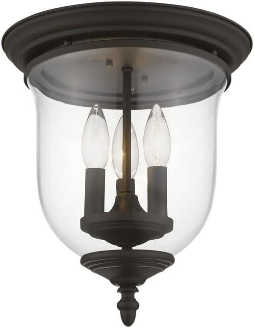 Legacy Bronze 3-Light Flush Mount with Hand Blown Clear Glass