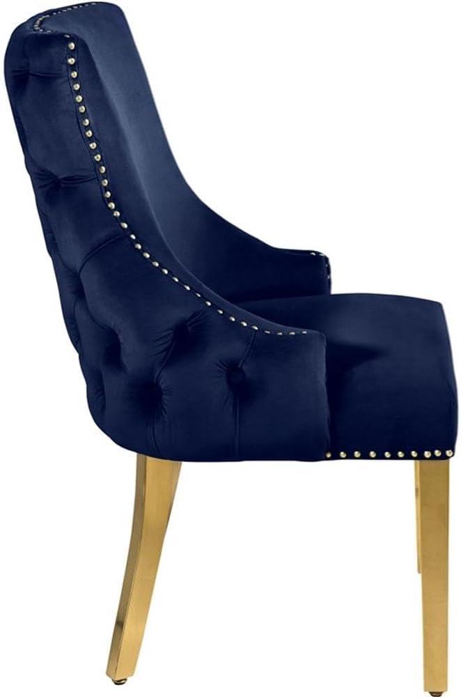 Meridian Furniture Tuft Navy Velvet Dining Chair in Gold Finish (Set of 2)