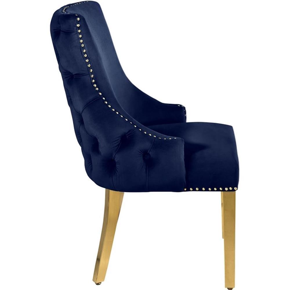 Meridian Furniture Tuft Navy Velvet Dining Chair in Gold Finish (Set of 2)