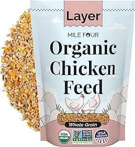 Mile Four | Layer Organic Chicken Feed | 100% US Grown Grains, Certified Organic, Certified Non-GMO, Corn-Free, Soy-Free, Non-Medicated Chicken Food | 16% Protein | Whole Grain | 23 lbs.