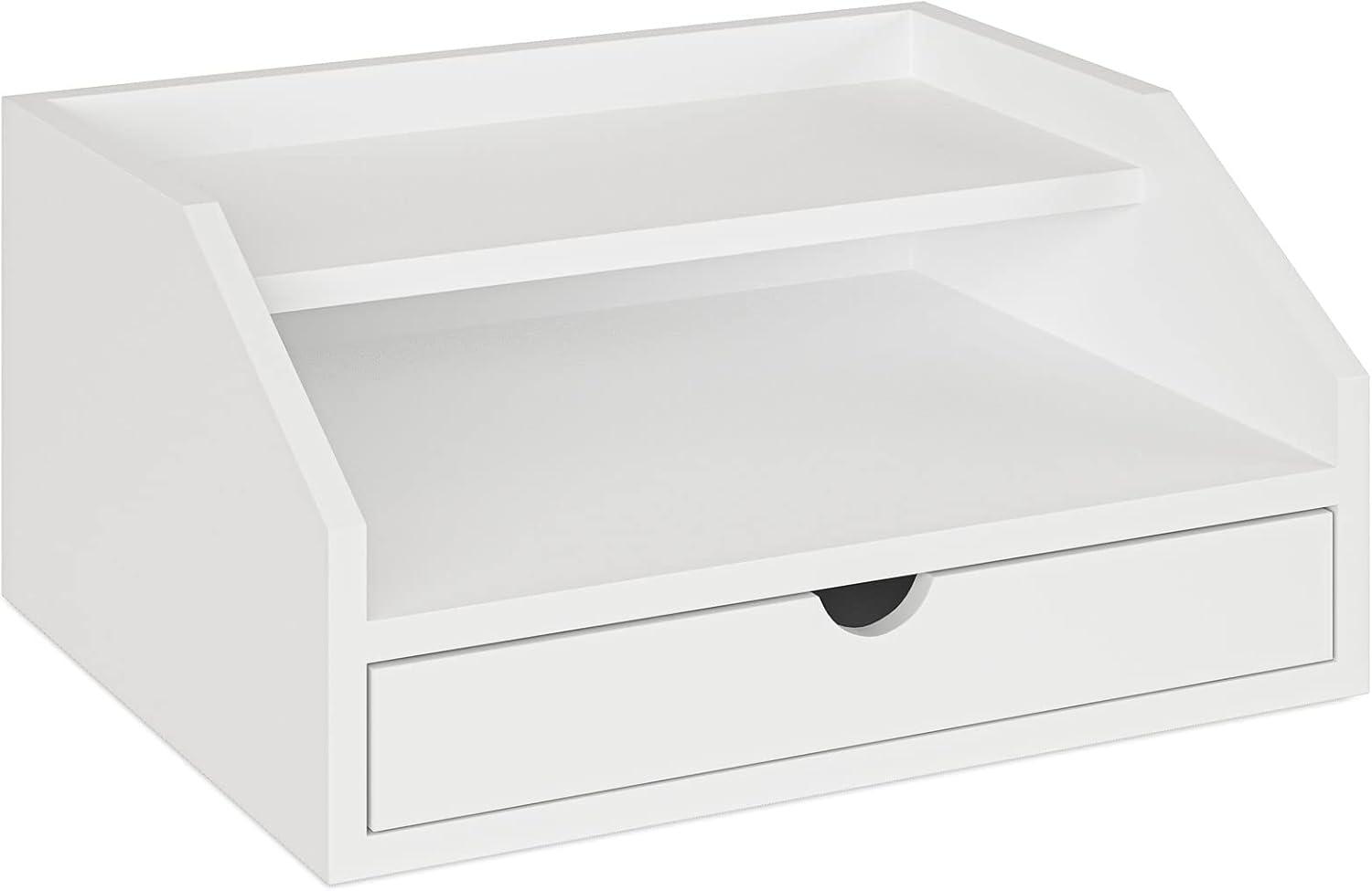 Ballucci Desk Organizer with Drawer, 2 Tier Paper Office Supplies Desk Organizer, 13 2/5" x 9 3/5" x 6", White