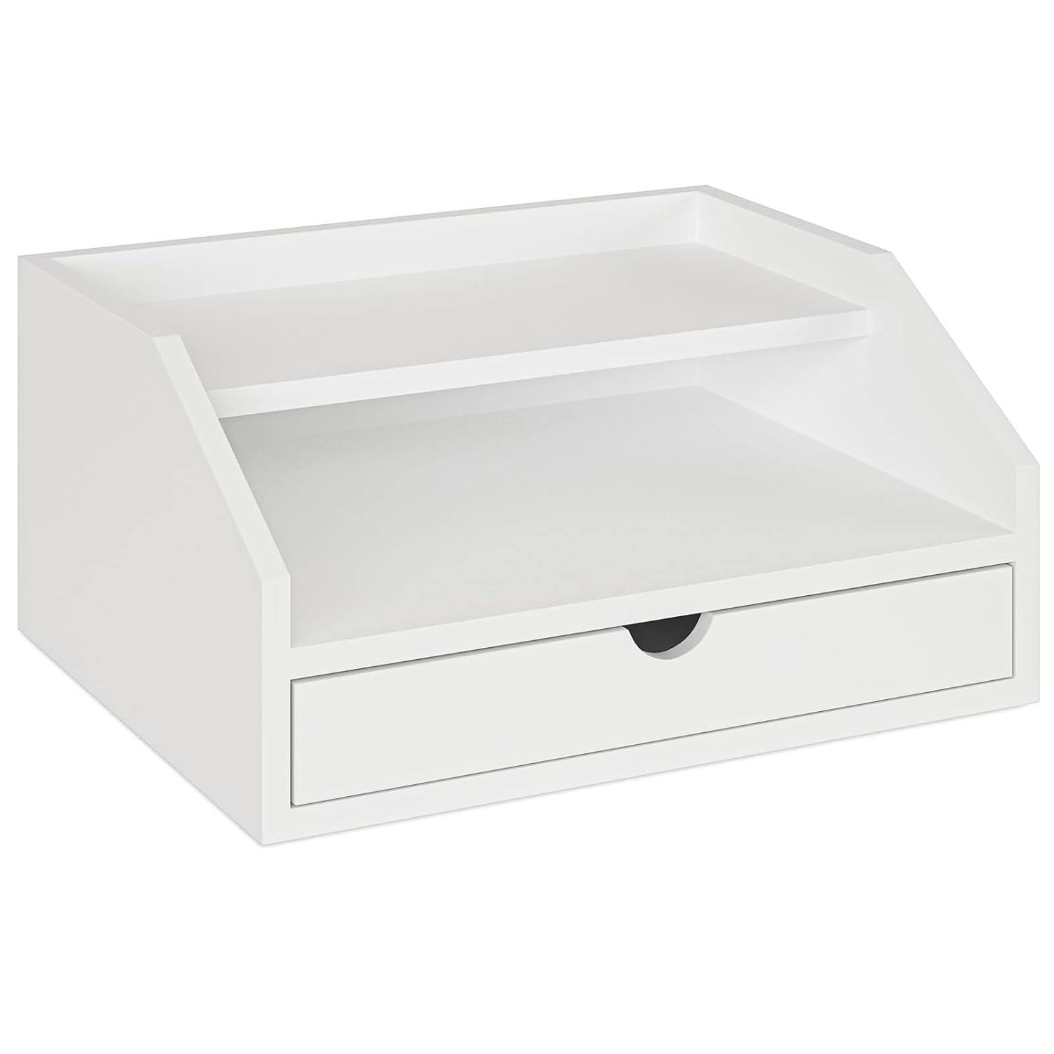 Ballucci Desk Organizer with Drawer, 2 Tier Paper Office Supplies Desk Organizer, 13 2/5" x 9 3/5" x 6", White