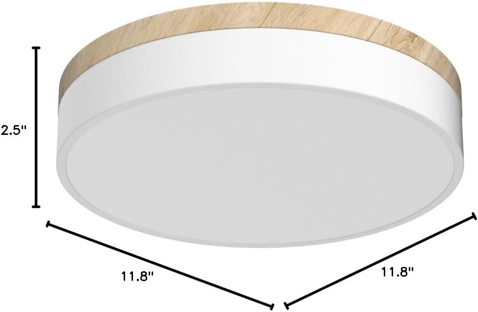 Modern Oak and White LED Flush Mount Ceiling Light