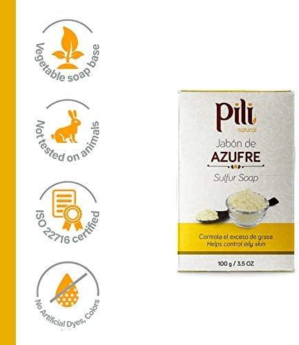 Pili Natural Sulfur Soap Bars (3 Pack) Jabón de azufre - Deep Cleansing and Oil-Control Formula for All Skin Types - Maintain Healthy Skin - 3-Pack