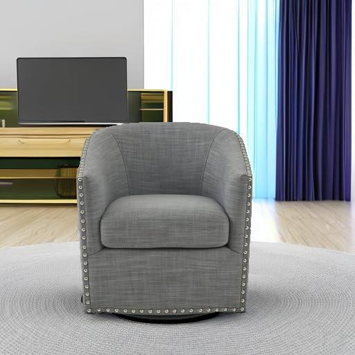 Sheldon Swivel Chair Gray - Madison Park: Elegant Upholstered Lounge, Nailhead Trim, 360° Rotation