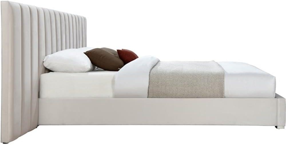 Meridian Furniture Pablo Cream Velvet Queen Bed with Chrome Metal Legs