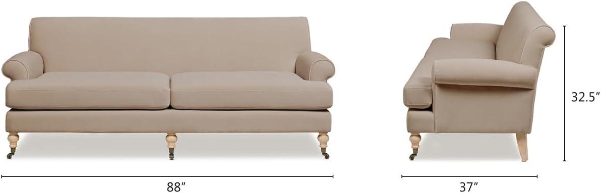 Jennifer Taylor Home Alana 88" Lawson Living Room Two-Cushion Tightback Sofa Couch with Metal Casters, Mink Beige