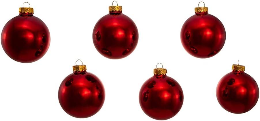 Shiny Red Glass Christmas Ball Ornaments Set of 6